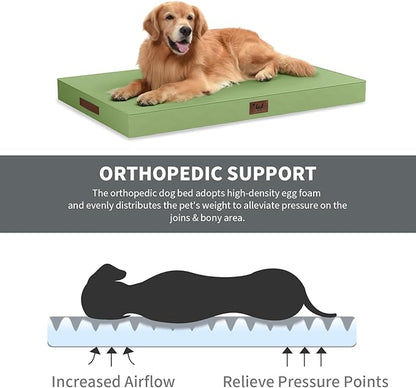 Outdoor Orthopedic Dog Bed, Waterproof Dog Bed for Large Dogs 36x27 Inch, Egg Crate Foam Pet Mat with Washable Removable Oxford Cooling Cover, Light Green