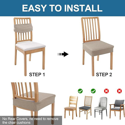 Smiry Waterproof Seat Covers for Dining Room Chairs Set of 8, Stretch Jacquard Removable Washable Chair Seat Slipcovers Protector, No Rear Covers, Taupe