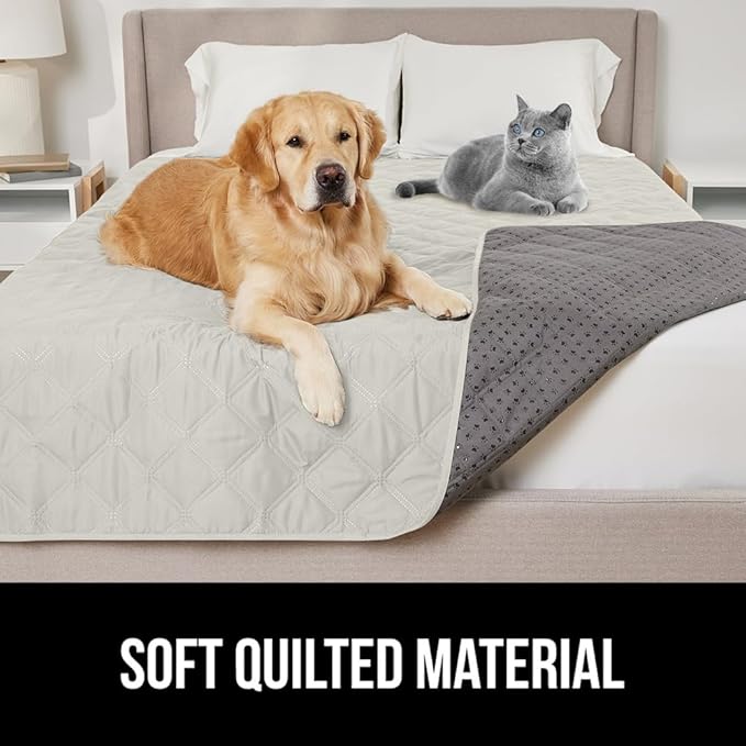 GORILLA GRIP Waterproof Dog Blanket 82x82, Leakproof Couch Cover for Dogs, Silicone Grip Backing, Protects Sofa, Sectional, Bed, Crate, Car & RV, Tear-Resistant Washable Senior Pet Blanket Light Taupe