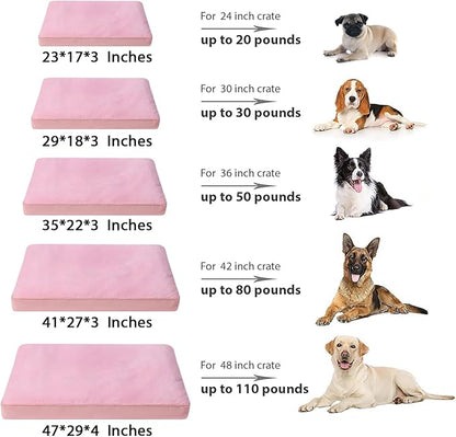 Dog Crate Bed Waterproof Deluxe Plush Dog Beds with Removable Washable Cover Anti-Slip Bottom Pet Sleeping Mattress for Large, Medium, Jumbo, Small Dogs, 29 x 18 inch, Pink