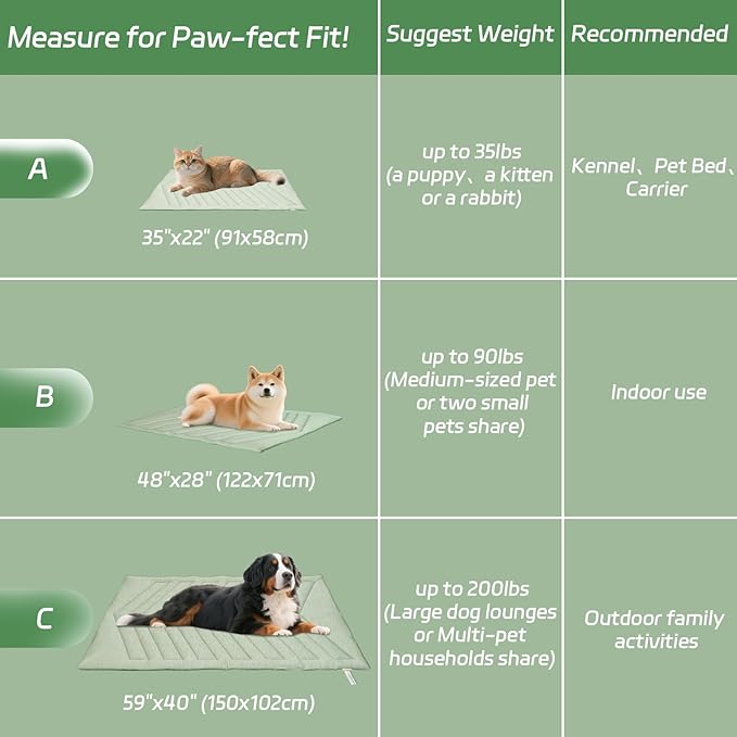 Cooling Mat for Dogs Ice Green, 150x102cm No Gel, Cool Fabric Top & Velvet Back Giant Pet Blanket, Washable, Pet Cooling Mat Available in 3 Sizes, Summer Relief for Dogs & Cats-C Size