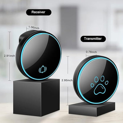 Comsmart Smart Wireless Dog Door Bell, Doggie Doorbell for Pet Potty Training Communication Go Outside Press Button with 38 Melodies 4 Volume Levels LED Flash (1 Receiver & 1 Transmitter), Black