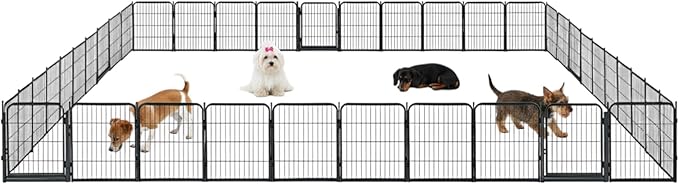 Outdoor Dog Playpen - 24 inch, 40 Panels for Small and Puppy Size Dogs - Heavy Duty Metal Pet Fence with Black Anti-Rust Coating - Portable Exercise Play Pen for RV, Camping, and Yard