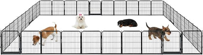 Outdoor Dog Playpen - 24 inch, 40 Panels for Small and Puppy Size Dogs - Heavy Duty Metal Pet Fence with Black Anti-Rust Coating - Portable Exercise Play Pen for RV, Camping, and Yard