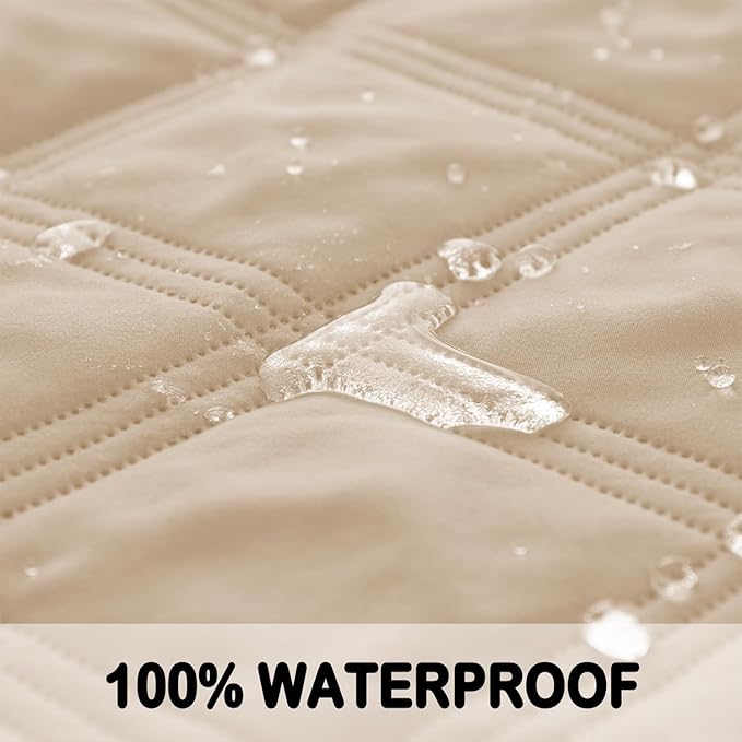 fuguitex Waterproof Dog Blanket Reversible for Small Dogs Resistant Leakproof Washable Couch Cushion Bed Protector Cover for Indoor Furniture Pet Friendly（68"*82",Beige+Taupe