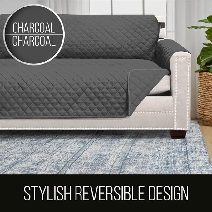 Sofa Shield Couch Slip Covers for Dogs, Reversible Furniture Protector with Strap, Stain and Tear Resistant Cushion Cover, 78 inch Seat, Machine Washable Slipcover Dog Pets Cats, Charcoal