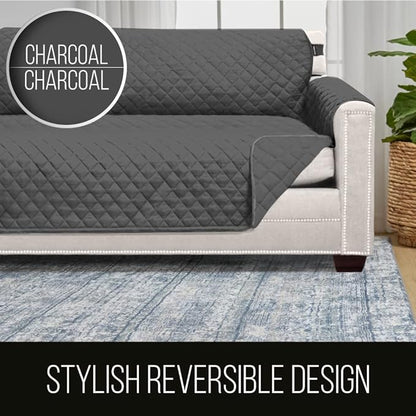 Sofa Shield Couch Slip Covers for Dogs, Reversible Furniture Protector with Strap, Stain and Tear Resistant Cushion Cover, 78 inch Seat, Machine Washable Slipcover Dog Pets Cats, Charcoal
