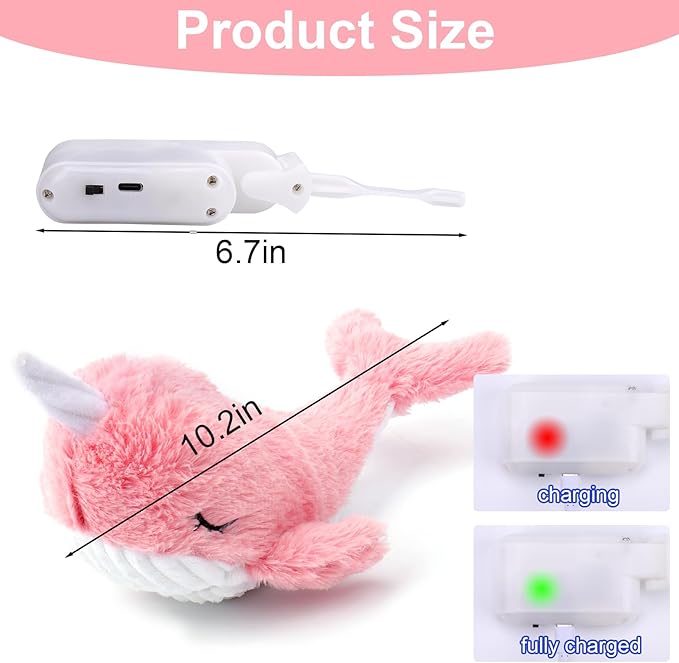 Mity rain 2 in 1 Interactive Dog Toys, Fish Dog Toy to Keep Them Busy, Plush Squeaky Dog Toy, Rechargeable Wiggly Pink Pet Toys for Small Medium Large Dogs, Moving Dog Toy for Indoor&Outdoor