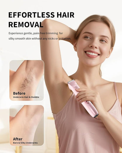 Ufree Bikini Trimmer Women Electric Razors Dual Head, Pubic Body Hair Trimmer Electric Shaver for Face, Legs, Arm, Rechargeable Lady Shaver Waterproof, Summer Grooming Kit