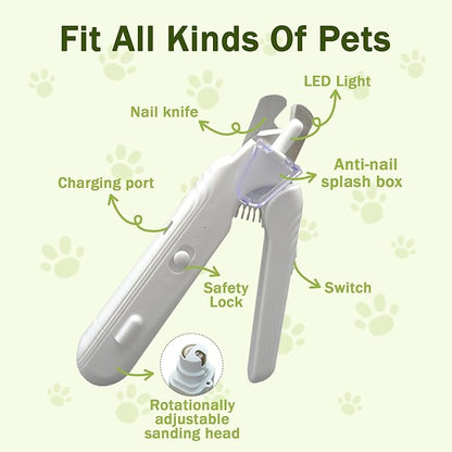 2-in-1 Dog Nail Grinder & Dog Nail Clippers Trimmers for Large Medium Small Dogs Cats Pets Claw Trimmer with LED Lights (Pink)