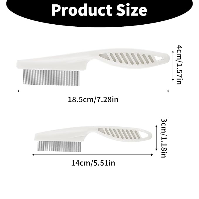 TIESOME 2PCS Stainless Steel Flea Comb for Dogs Cats, Tear Stain Remover Promotes Hair Growth Removes Loose Hair Fleas Dual-Size Grooming Brush for All Breeds(White)