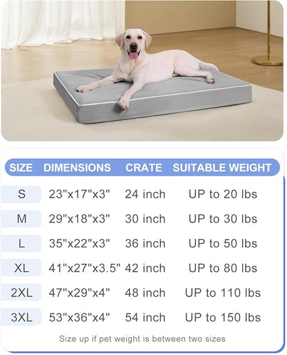 KSIIA Orthopedic Dog Bed for Crate Large Dog Bed with Removable Machine Washable Cover Waterproof Crate Pad with Egg Foam and Non-Slip Bottom, 35x22 Inch, Light Gray