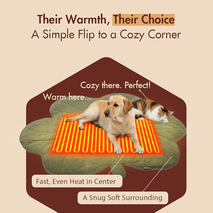 Vagascape Extra Large Dog Heating Pad Waterproof Electric Heated Pet Beds for Indoor Outdoor, Adjustable Temperature, Washable Green Clover Shaped Cat Heating Pad Non Slip Bottom(47"X36")