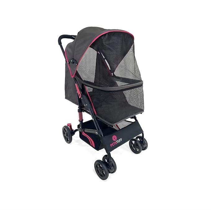 22” Buddy Buggies Foldable Pet Stroller - Shock Absorbing Frame with Storage - Machine Washable Fabric - Durable Mesh & UV Protected Retractable Canopy - Cat & Dog Stroller Up to 30lb