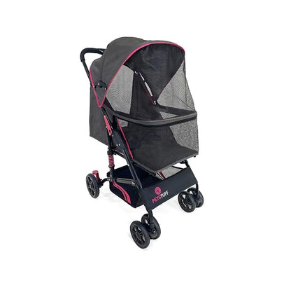 22” Buddy Buggies Foldable Pet Stroller - Shock Absorbing Frame with Storage - Machine Washable Fabric - Durable Mesh & UV Protected Retractable Canopy - Cat & Dog Stroller Up to 30lb