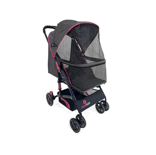 22” Buddy Buggies Foldable Pet Stroller - Shock Absorbing Frame with Storage - Machine Washable Fabric - Durable Mesh & UV Protected Retractable Canopy - Cat & Dog Stroller Up to 30lb