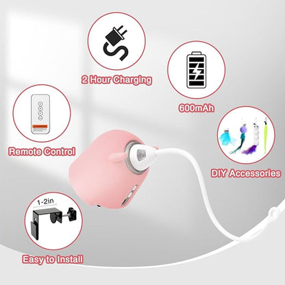 Cat Toys Interactive for Indoor Cats, Rechargeable Toy Hanging Door Electric with 4pcs Feathers Toys for Bored Kittens (Pink)