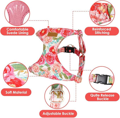 SlowTon Dog Harness Small Sized Dog - Soft XXS Dog Harness and Leash Set No Pull No Chock, Adjustable Lightweight Puppy Harness for XS Small Medium Dogs Cats (Pink Rose, XXS)