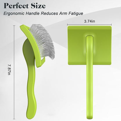 2PCS Slicker Brush for Dogs & Pet Comb,Professional Dog Grooming Brush (Goldendoodles,Poodles,Labradoodles) with Extra Long Pins to Effectively Remove Tangles, Knots and Mats (Green, Large)