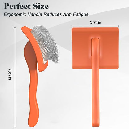 2PCS Slicker Brush for Dogs & Pet Comb,Professional Dog Grooming Brush (Goldendoodles,Poodles,Labradoodles) with Extra Long Pins to Effectively Remove Tangles, Knots and Mats (Orange, Large)