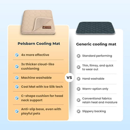 Pelsbarn Dog Cooling Mat- Ice Silk Summer Comfort, Self Cooling, Non-Slip Dog Pad, Durable & Washable, Mat for Extra Large Dogs 33"" x 45"", Support Shelter Dogs with Every Purchase (Beige)