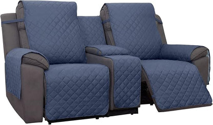 PureFit Water Resistant Reversible Loveseat Recliner Couch Cover for Double Recliner with Console – Non Slip Split Sofa Cover, Washable Reclining Cover for 2 Seat Recliner (Dark Blue/Light Blue)