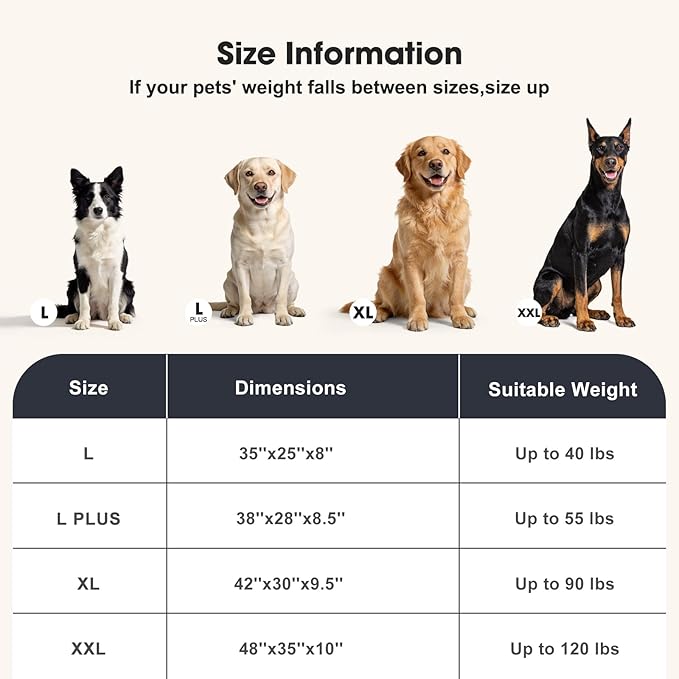 FURTIME XXL Orthopedic Dog Beds Large Sized Dog, Extra Thick Supportive Comfort Pet Sofa, Ergonomic Slant Dog Couch with Removable Washable Cover, Ultra Soft Surface & Non-Slip Bottom, Beige, 48"
