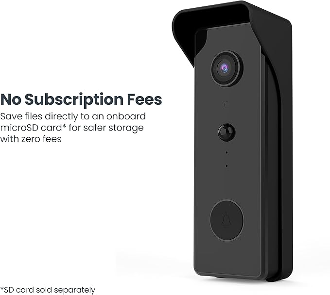 Feit Electric Smart Video Doorbell Camera, 2.4GHz Wi-Fi, No Hub, Two-Way Audio, Advance Motion Detection, 16ft. Night Vision, 2K HD Video, Micro SD Card Storage, Chime Included, Battery Powered Design