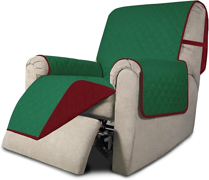 Easy-Going Recliner Chair Slipcover Reversible Sofa Cover Water Resistant Couch Cover Furniture Protector with Elastic Straps for Pets Dog (Recliner, Green/Christmas Red)