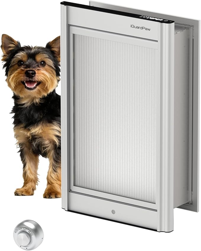 Automatic Dog Door, Heavy-Duty Aluminum Electronic Pet Door with Collar Sensor, Energy-Efficient Insulated for Interior/Exterior Wall, Featuring Secure Lock & Anti-Pinch Design(Silver-Small)