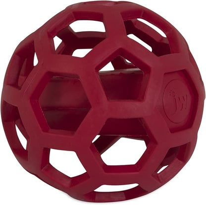 JW Pet Hol-ee Giggler Dog Toy Puzzle Ball, Natural Rubber, Medium (4.5 Inch Diameter), Red