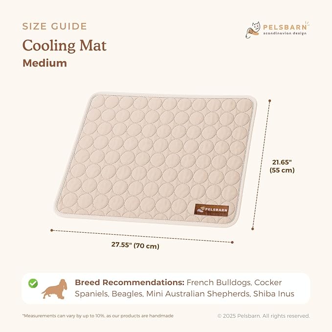 Pelsbarn Dog Cooling Mat- Ice Silk Summer Comfort, Self Cooling, Non-Slip Dog Pad, Durable & Washable, Mat for Medium Dogs 19"" x 25"", Support Shelter Dogs with Every Purchase (Beige)