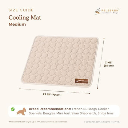 Pelsbarn Dog Cooling Mat- Ice Silk Summer Comfort, Self Cooling, Non-Slip Dog Pad, Durable & Washable, Mat for Medium Dogs 19"" x 25"", Support Shelter Dogs with Every Purchase (Beige)