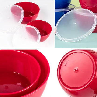 Small Classic Plastic Prep Bowls with Lids, Set of 4, Microwave and Dishwasher Safe (Red)