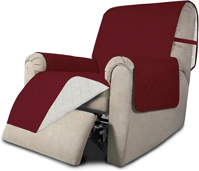 Easy-Going Recliner Sofa Slipcover Reversible Sofa Cover Water Resistant Couch Cover Furniture Protector with Elastic Straps for Pets Kids Children Dog Cat (Recliner, Christmas Red/Ivory)