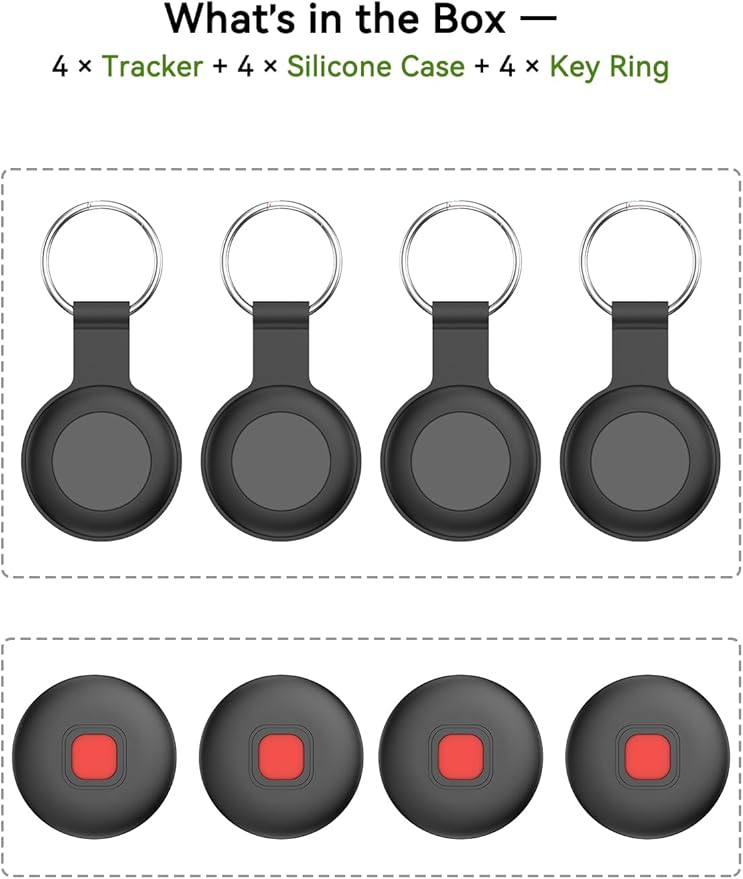 Bluetooth Dog Tracker Tag, Pet Tracker for Dogs with Silicone Collar Holder, Works with Apple Find My & Android Find Hub, IP67 Waterproof Anti-Lost Locator