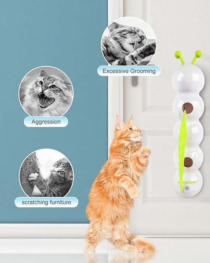 Interactive Caterpillar Cat Toy, Motion Sensor, Simulation of Biological Trajectory, USB Charging, Stable Suction Cup, Interactive Cat Feather Toy for Indoor Cats, Caterpillar Smart Toy with 2 Tails