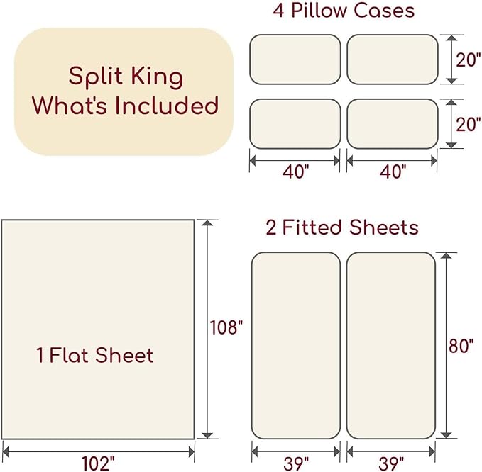 Mellanni Split King Sheet Set - 7-Piece Iconic Collection Bedding, (Including 4 Pillowcases), 16-Inch Deep Pocket, Easy Care, Extra Soft, Cooling Sheets, Brushed Microfiber - Beige