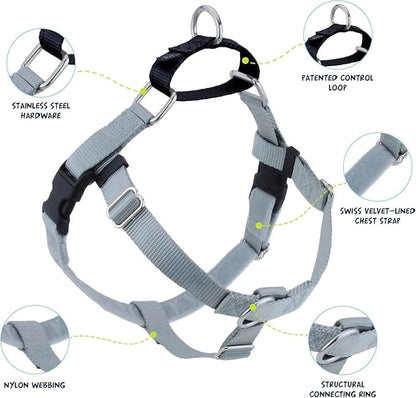 2 Hounds Design Freedom No Pull Dog Harness, Adjustable Harness and Leash Set, Easy Walking & Comfortable Control, Fits Small, Medium & Large Dogs, Solid Colors, Made in USA, 5/8" SM, Silver
