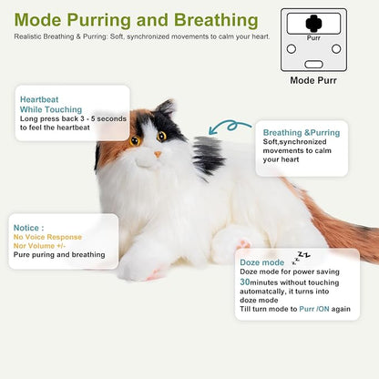 Chongker Interactive Companion Robot Cat, Weighted Breathing Stuffed Animals, Cat Plush Toy with Meow Voice, Breathing, Response, Realistic Heartbeat and Purring (Dark Calico Cat)