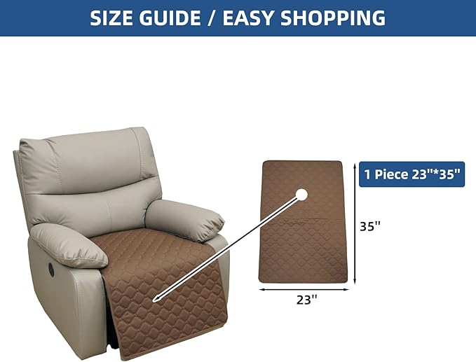 Eismodra Waterproof Recliner Chair Covers for Reclining Couch Slipcovers Seat Cushion,Anti-Slip Sofa Cover for Dogs Pets Furniture Protector Washable,Brown 23 x 35 inches (Only 1 Piece)