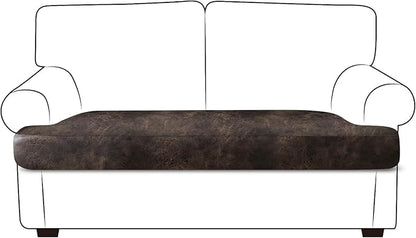 ANARACHON Leather Look Couch Cushion Covers Sofa Seat Slipcovers Sets Couches Furniture Protector for Sectional Armchair Loveseat Pets Kids Stretch Spandex Fabric (1 T-Cushion loveseat, Brown)