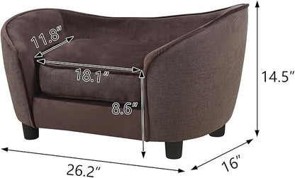 Getifun Pet Sofa Bed, Velvet & Linen Fabric Pet Couch Chair with Removeable & Washable Cushion for Small Dogs Cats (Brown)