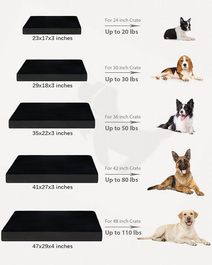 KSIIA Orthopedic Dog Bed Crate Waterproof Pet Mats for Small Dogs Deluxe Plush Washable Pet Bed with Egg Crate Foam & Removable Cover, 23 x 17 Inch, Black