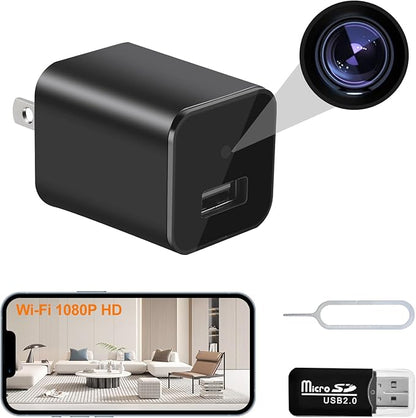 1080P Hidden Camera Charger - WiFi Mini Spy Camera - Compact Wireless Indoor Security Camera - Discreet Tiny Nanny Camwith App Live Feed