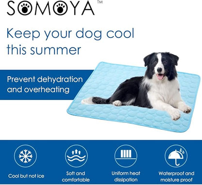 SOMOYA Dog Self Cooling Mat Pet Washable Cooling Pads Blanket Sleeping Kennel Mat,Ice Silk Sleep Mat Pad Non-Toxic Breathable Sleep Bed Beach for Large Dogs Cats (Blue, 39.4x59 in)