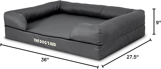 The Dog’s Bed Orthopedic Memory Foam Dog Bed with Bolsters for Large Dogs, High Density Support Mattress, Low Front Entry, Removable Washable Cover, Oxford Fabric, Grey with Black Trim, Large