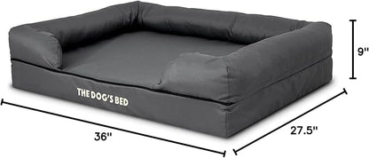 The Dog’s Bed Orthopedic Memory Foam Dog Bed with Bolsters for Large Dogs, High Density Support Mattress, Low Front Entry, Removable Washable Cover, Oxford Fabric, Grey with Black Trim, Large