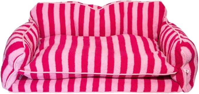 Glow Pups Dog Bed, Pink Dog Bed, Striped Pet Bed Sofa with Soft Cotton Blend, Machine Washable, Cozy Cushion, Large 31.5" x 19.68" x 13" (Pink, Striped, Large)