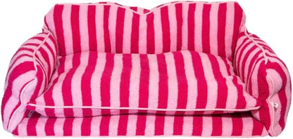 Glow Pups Dog Bed, Pink Dog Bed, Striped Pet Bed Sofa with Soft Cotton Blend, Machine Washable, Cozy Cushion, Large 31.5" x 19.68" x 13" (Pink, Striped, Large)